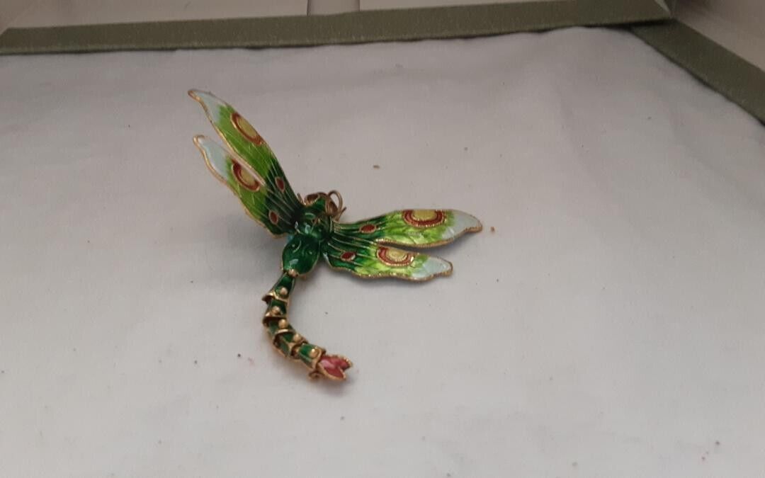 Cloisonne Dragonfly with Articulated Tail Ornament Beautiful Colors