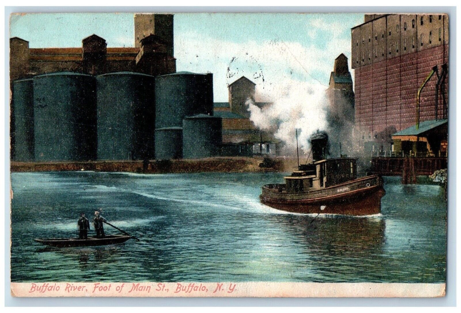 1907 Buffalo River Foot Main St. Steamer Ship Buffalo New York Vintage Postcard
