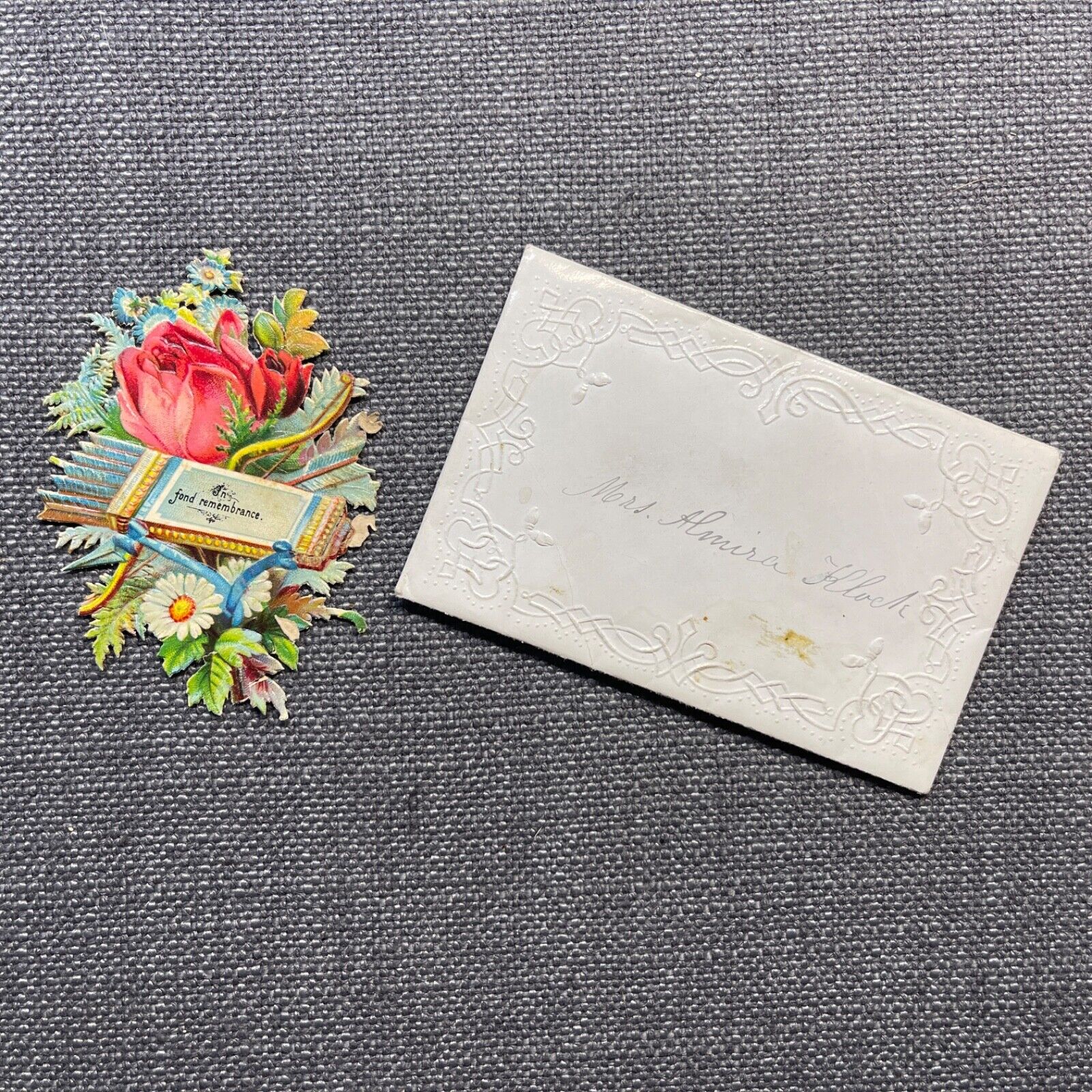 Antique Embossed Calling Card Envelope with Die Cut Flower Junk Journal Scrap