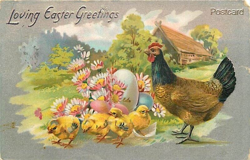 Easter Greeting, Chicks, Rooster, Rapheal Tuck No. 707
