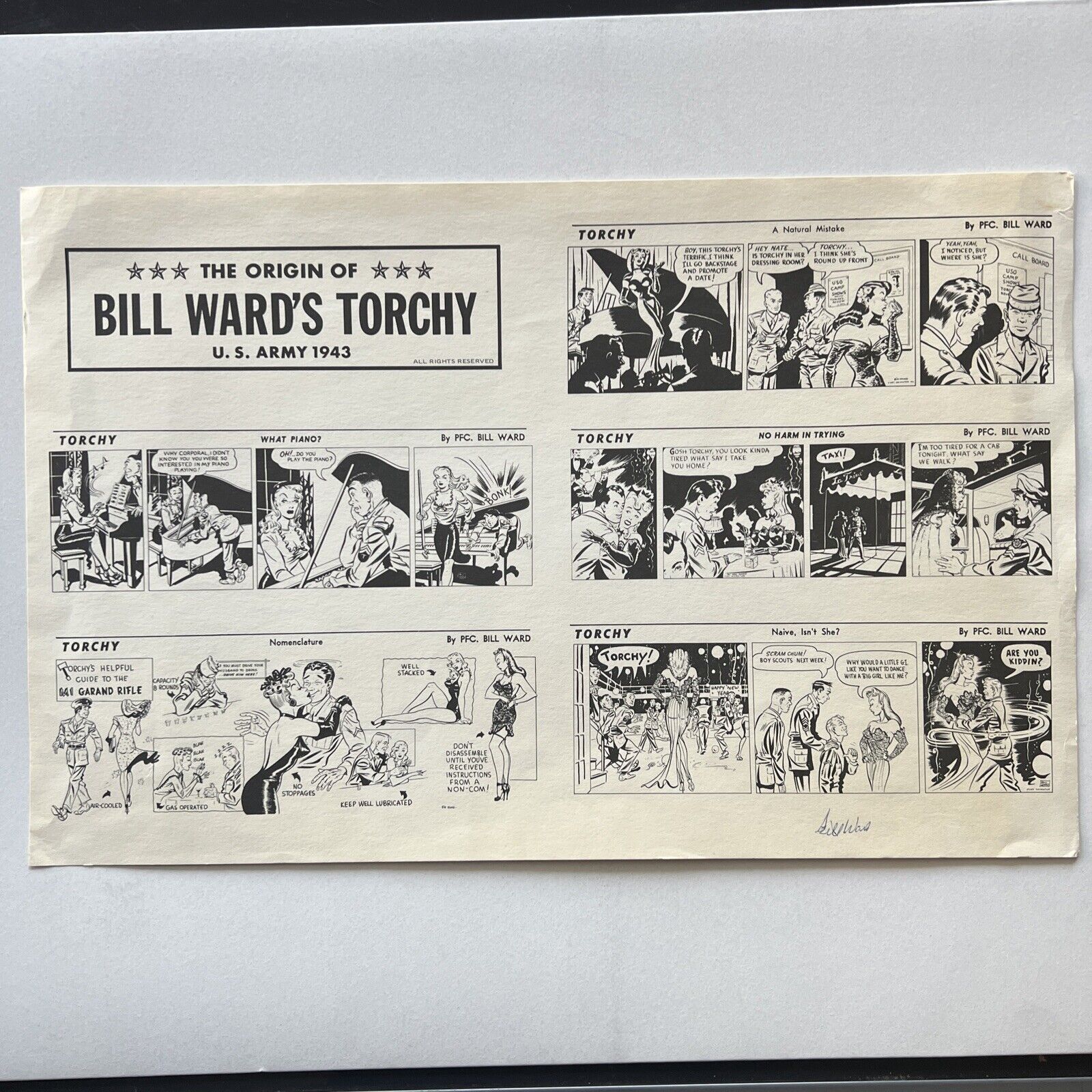 BILL WARD’S TORCHY 1943 US Army ANIMATION COMIC STRIP SIGNED By BILL WARD