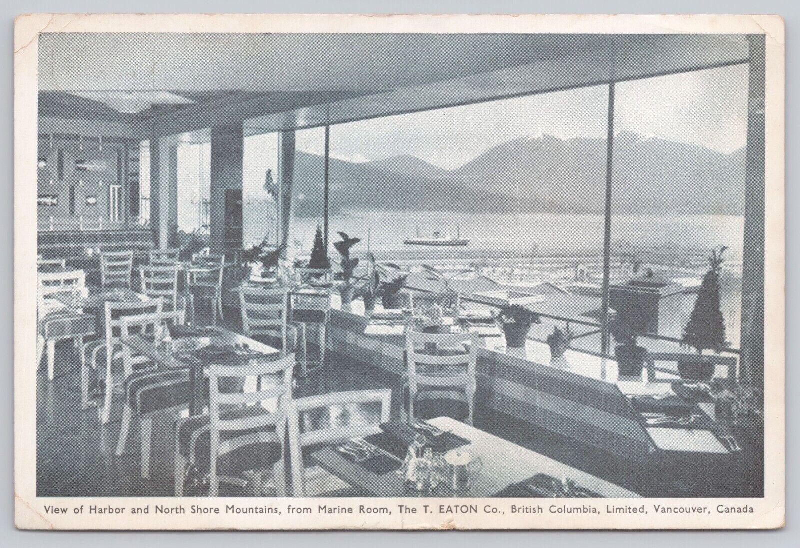 Vancouver BC Canada, T Eaton Co Restaurant, Marine Room, Harbor Vintage Postcard