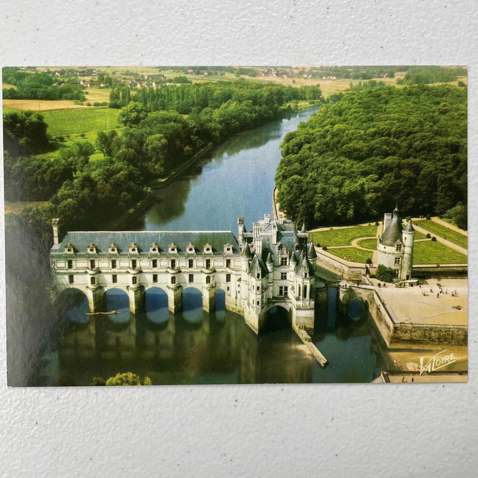 Vintage France Chenonceaux Vue aerienne du Chateau Castle River Postcard RARE
