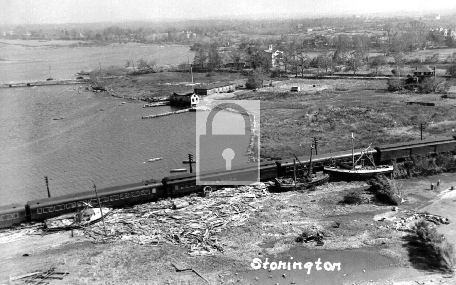 Birds Eye View Flood Damage Stonington Connecticut CT Reprint Postcard