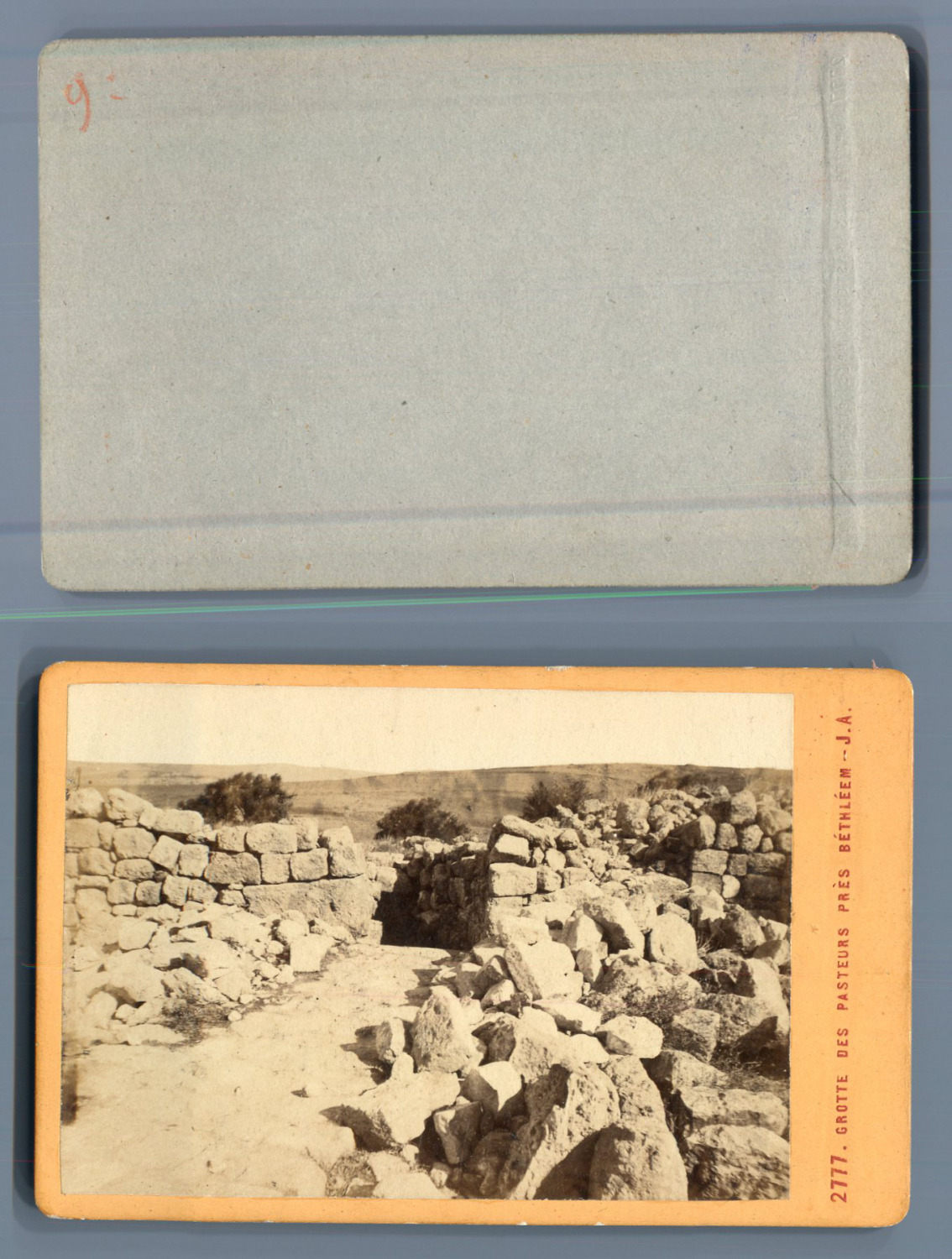 J.A., Palestine, Caves of the Shepherds near Bethlehem Vintage CDV albumen. Wine