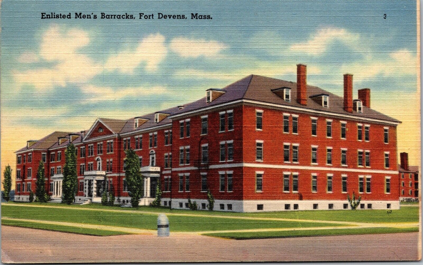 Vtg Fort Devens Massachusetts MA Enlisted Mens Barracks 1940s Linen Postcard