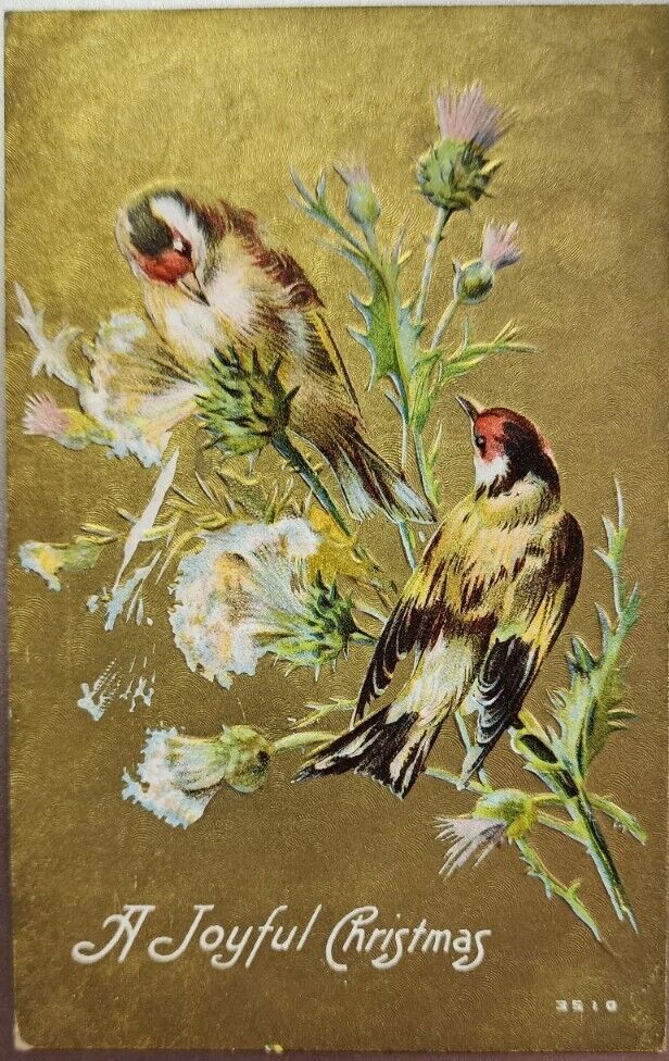 A Joyful Christmas, Early 1900s Vintage Holiday Greeting Postcard, Embossed Bird