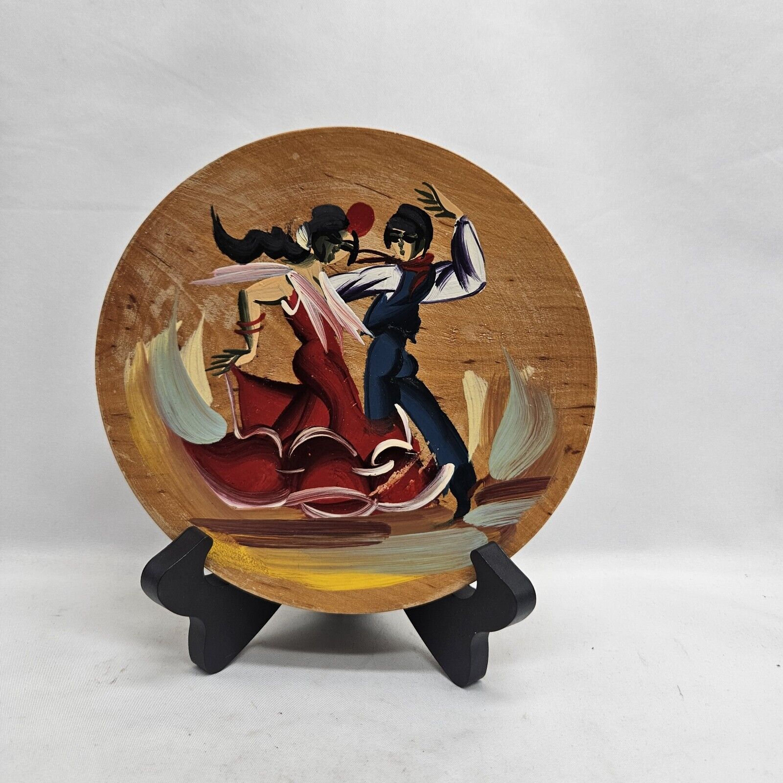 VINTAGE 40s-50s Painted Wooden Spain Spanish Dancers Wall Plate