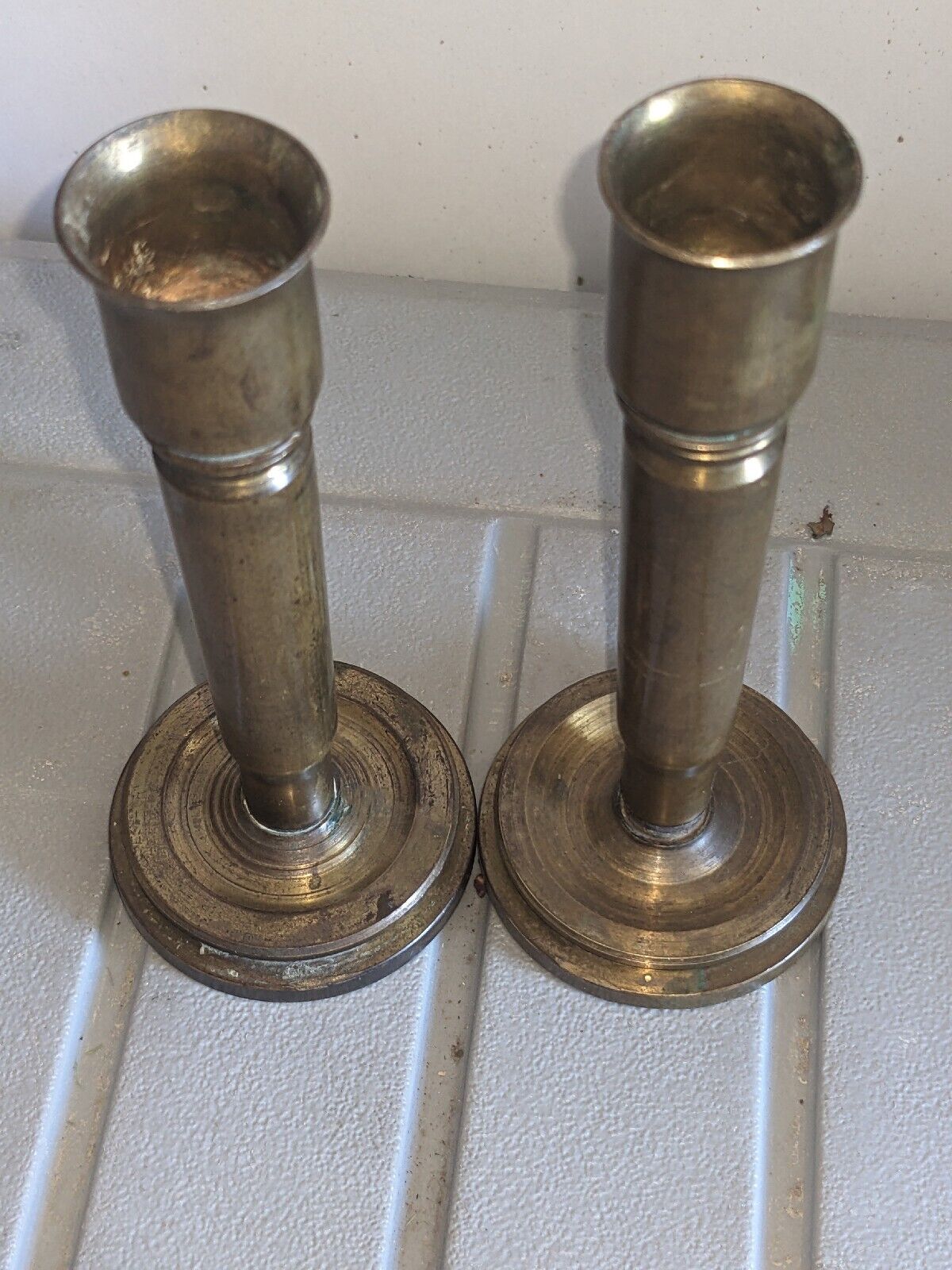 PAIR WW2 TRENCH ART CANDLE STICKS 50 Cal And 40MM