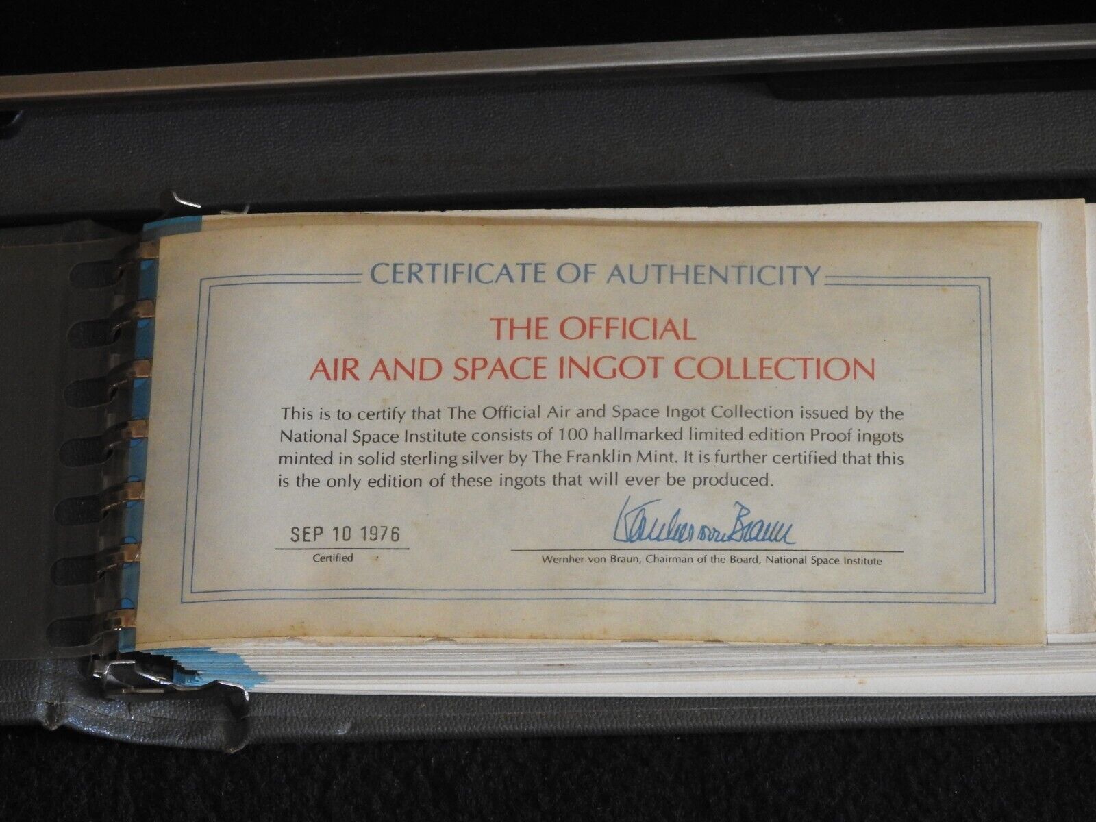 Franklin Mint Air and Space Silver Ingot Collection 100 piece with COA