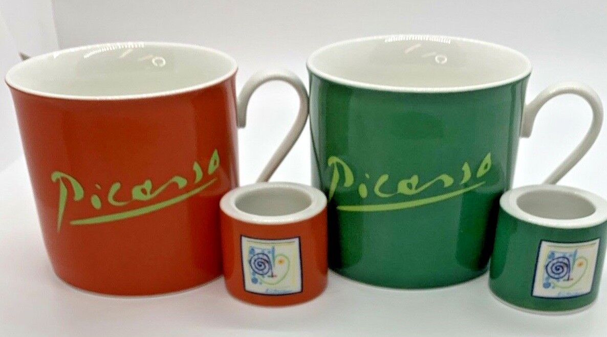 2 Pablo Picasso Demitasse Coffee Espresso Cup Small Mug With Napkin holder 