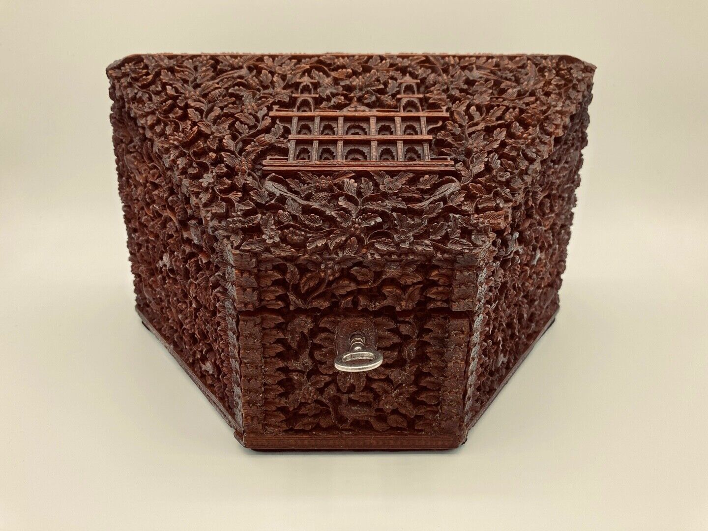 Finely Carved Anglo-Indian Sandalwood Stationery/Letter Box, Antique 