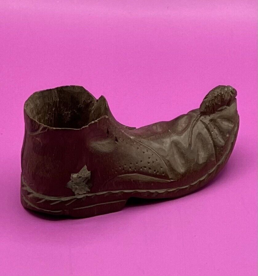 Vintage Hand CarvedWooden Shoe with a Mouse on The Toe