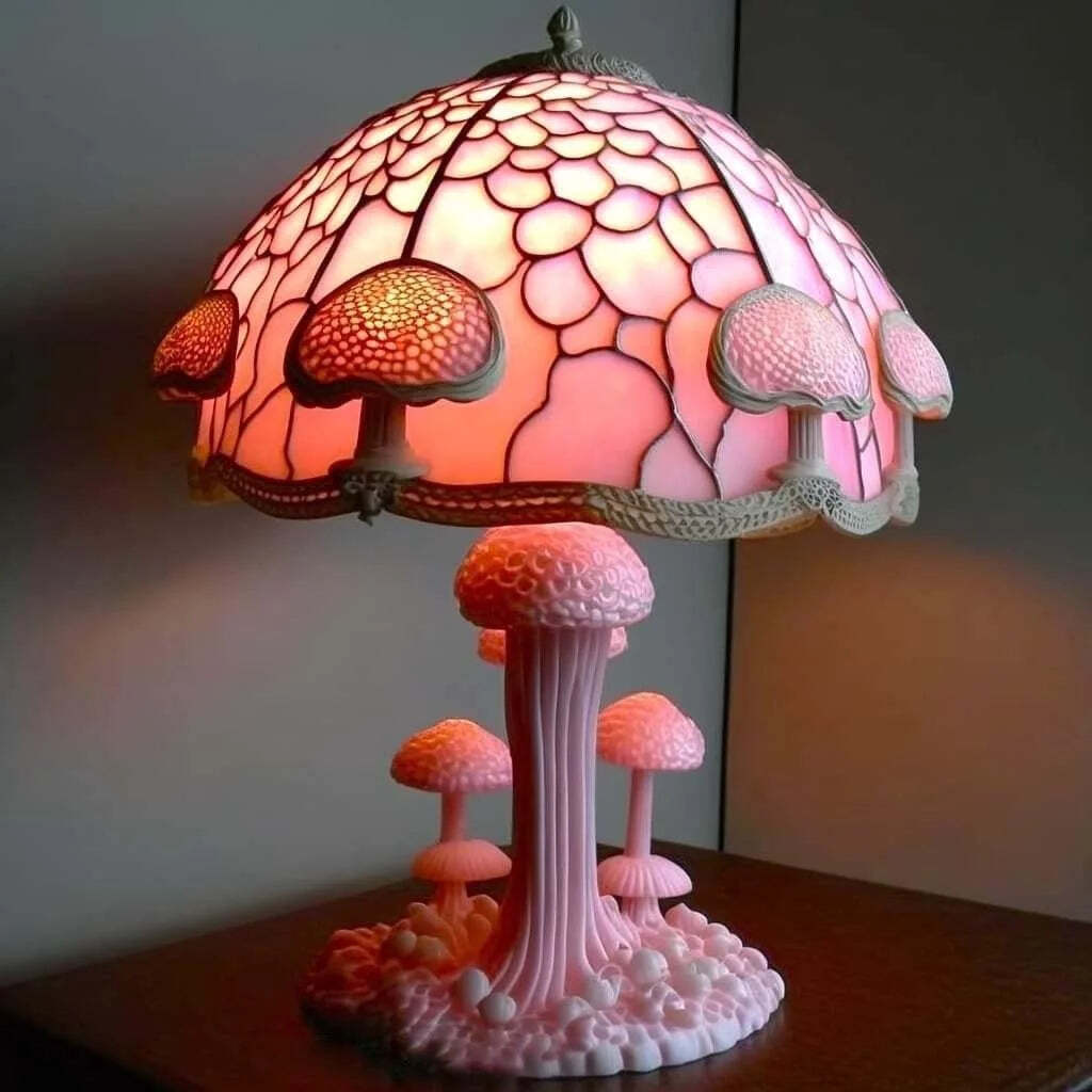Painting Glass Mushroom Table Lamp,Stained Glass Plant Series Table Lamp, Table