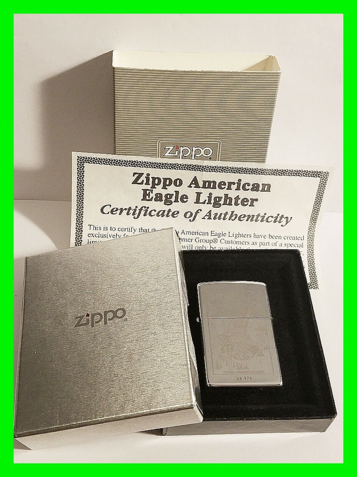 UNFIRED Vintage American Eagle 200th Anniversary Zippo Lighter w/ Original Box