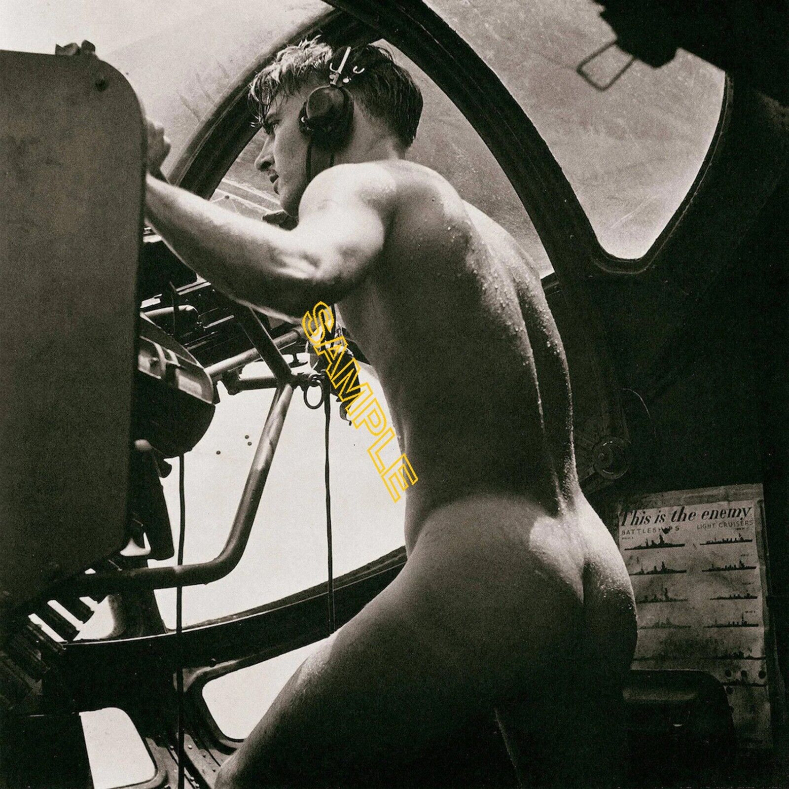 Vintage photo print homoerotic nude man naked soldier US Navy -Photo