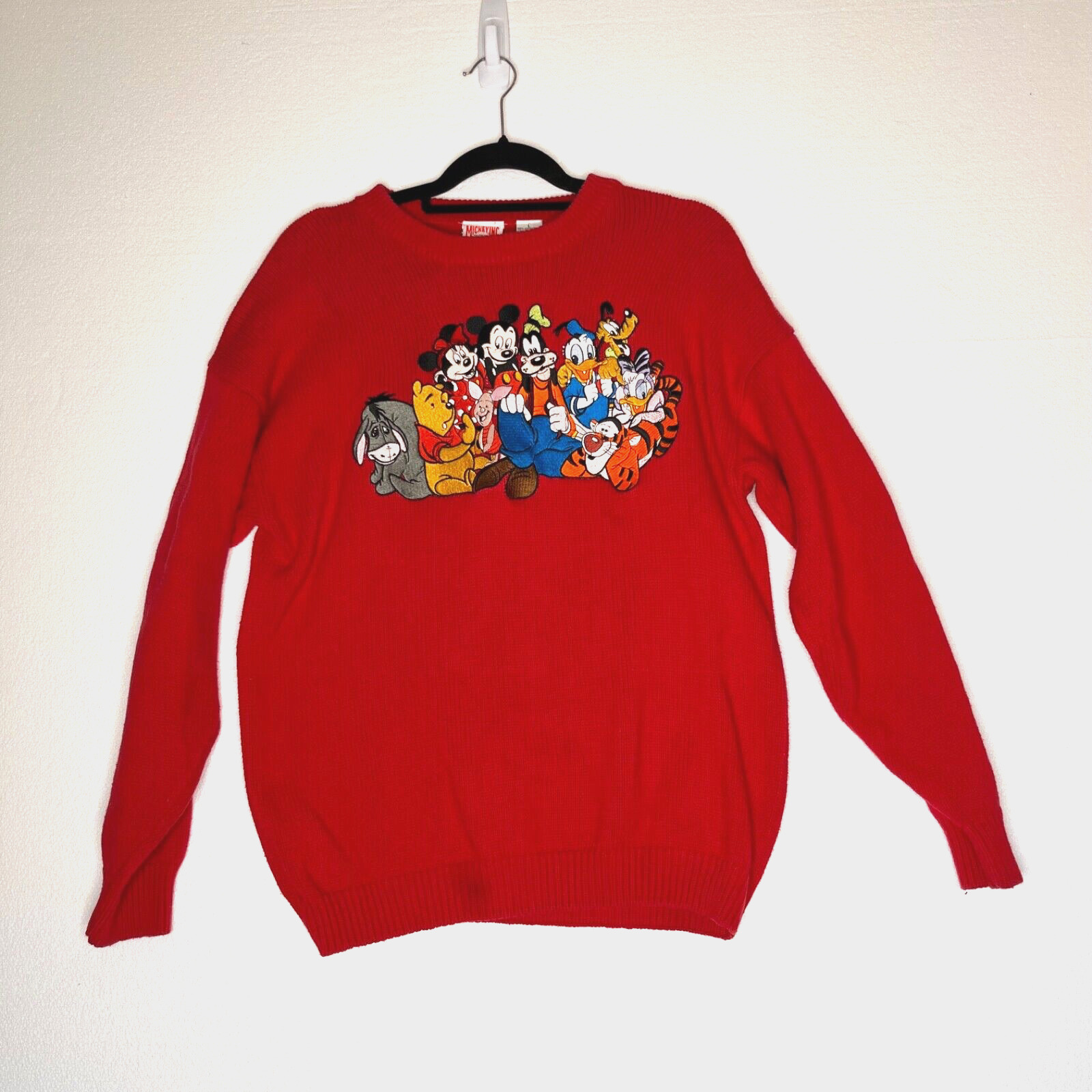 Mickey, Inc. Vintage 1990 Cotton Red Mickey Mouse Friends Sweater Size L Unisex