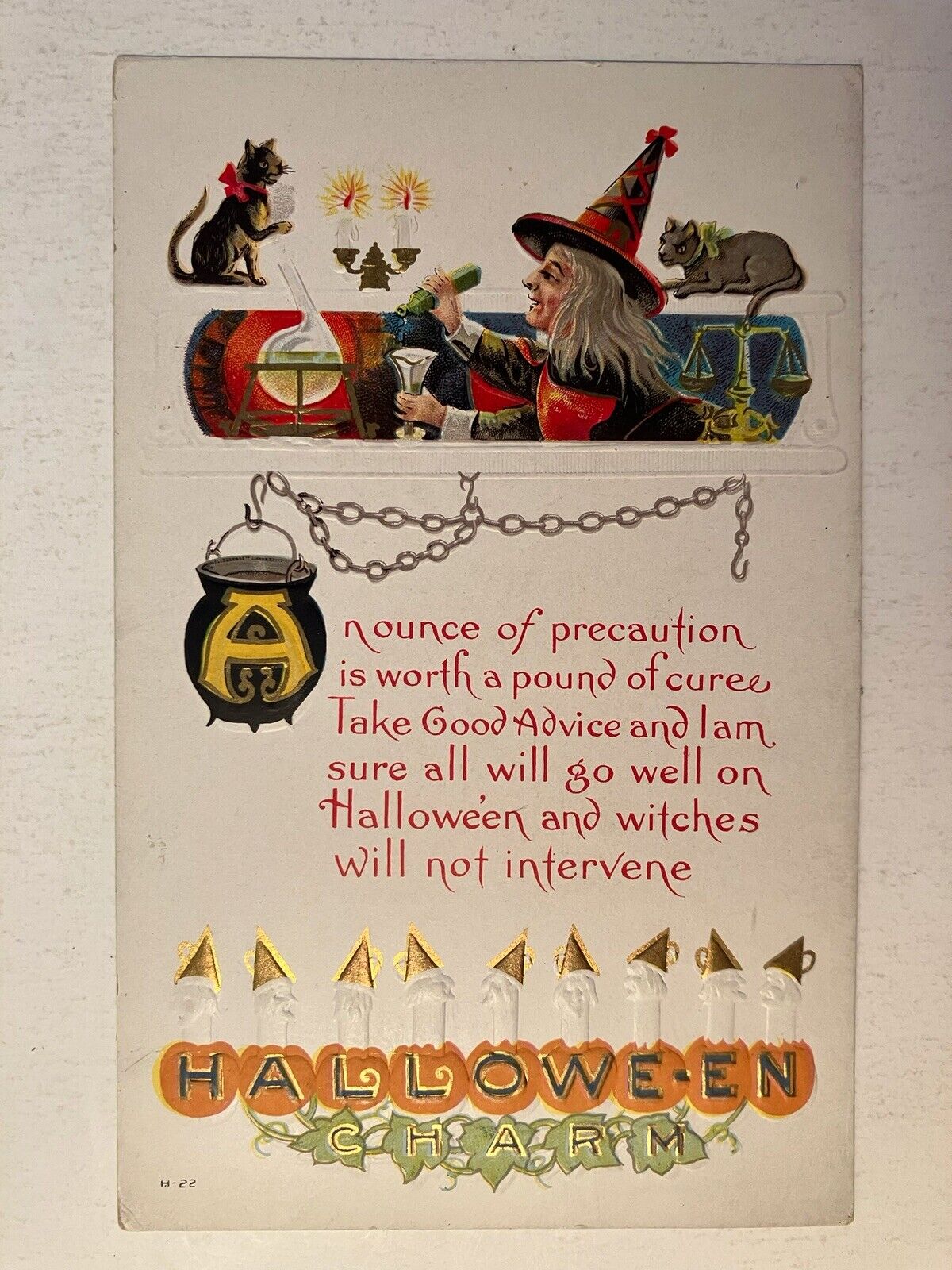 Vintage Halloween Charm Postcard Henderson Lith Cincinnati H-22 Embossed