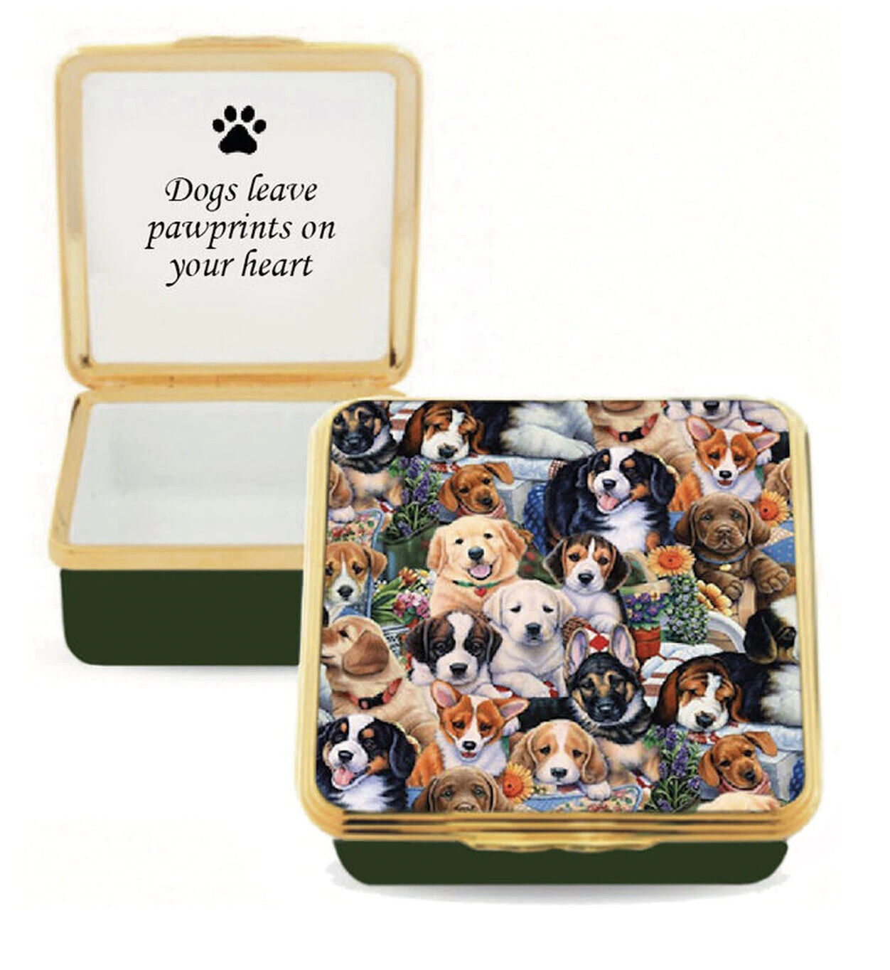 HALCYON DAYS DOGS LEAVE PAWPRINTS ON YOUR HEART BOX #ENDPP1258G BRAND NIB SAVE$