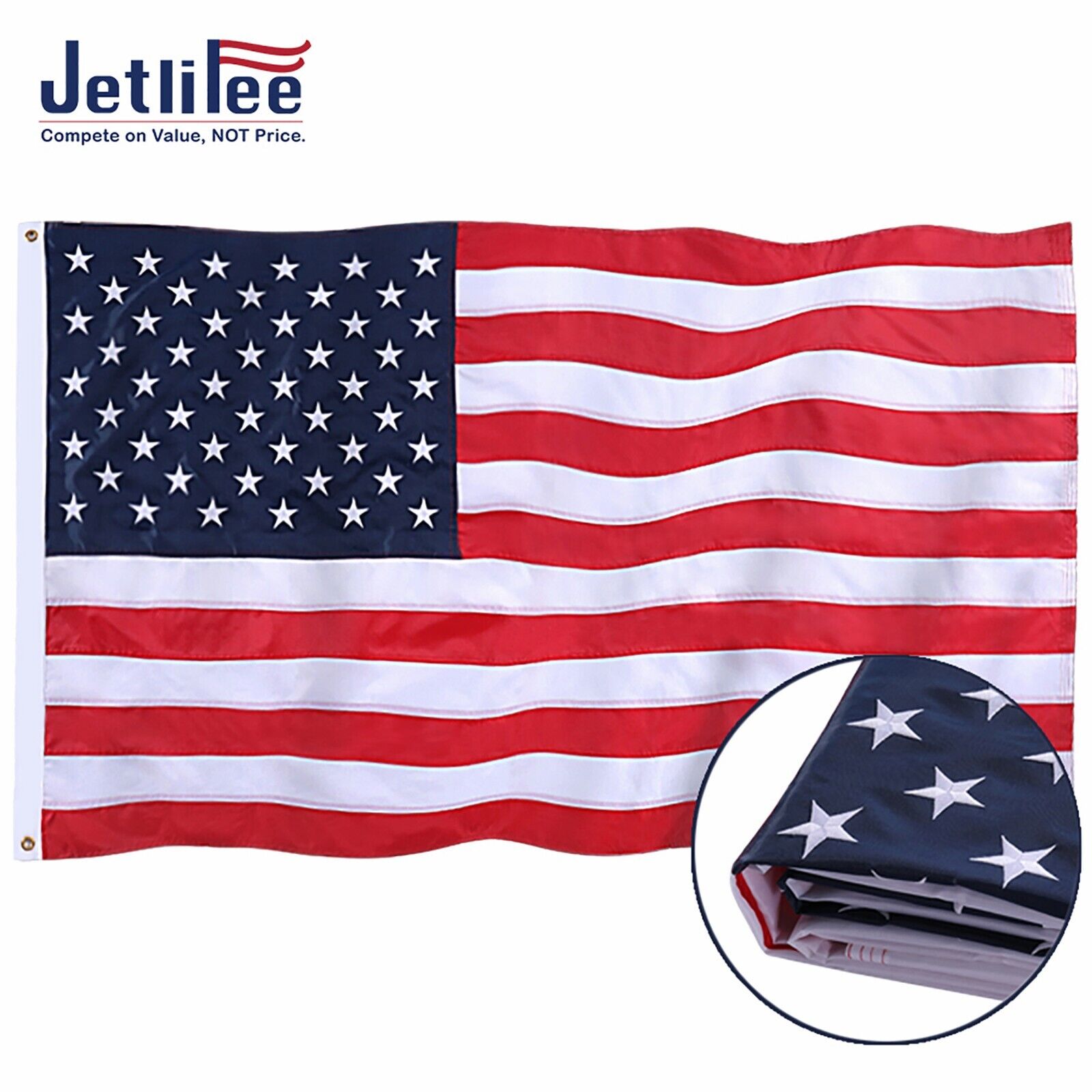 Jetlifee American Flag 3x5 ft UV Protected Embroidered Stars US USA Flag Banner