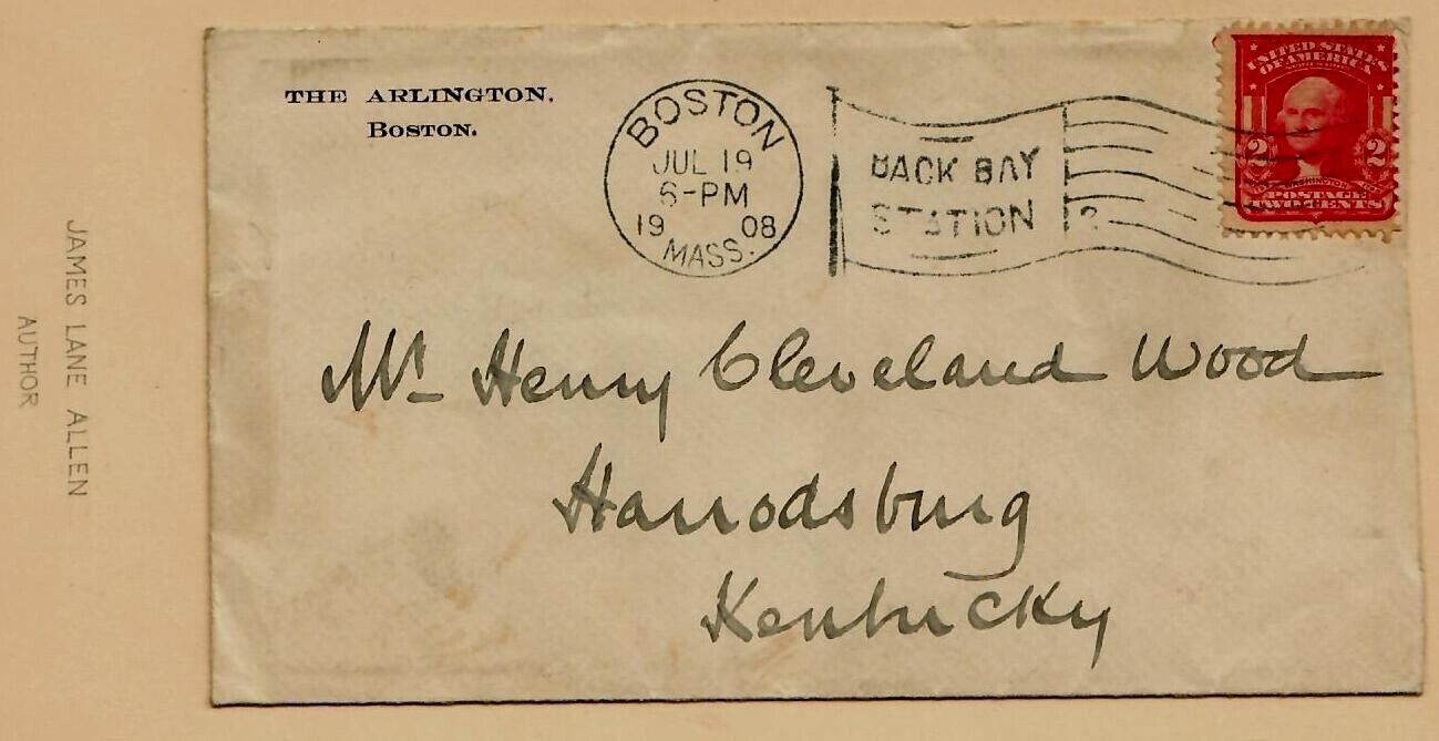 “A Kentucky Cardinal” James Lane Allen Hand Written Envelope Dated 1908 COA