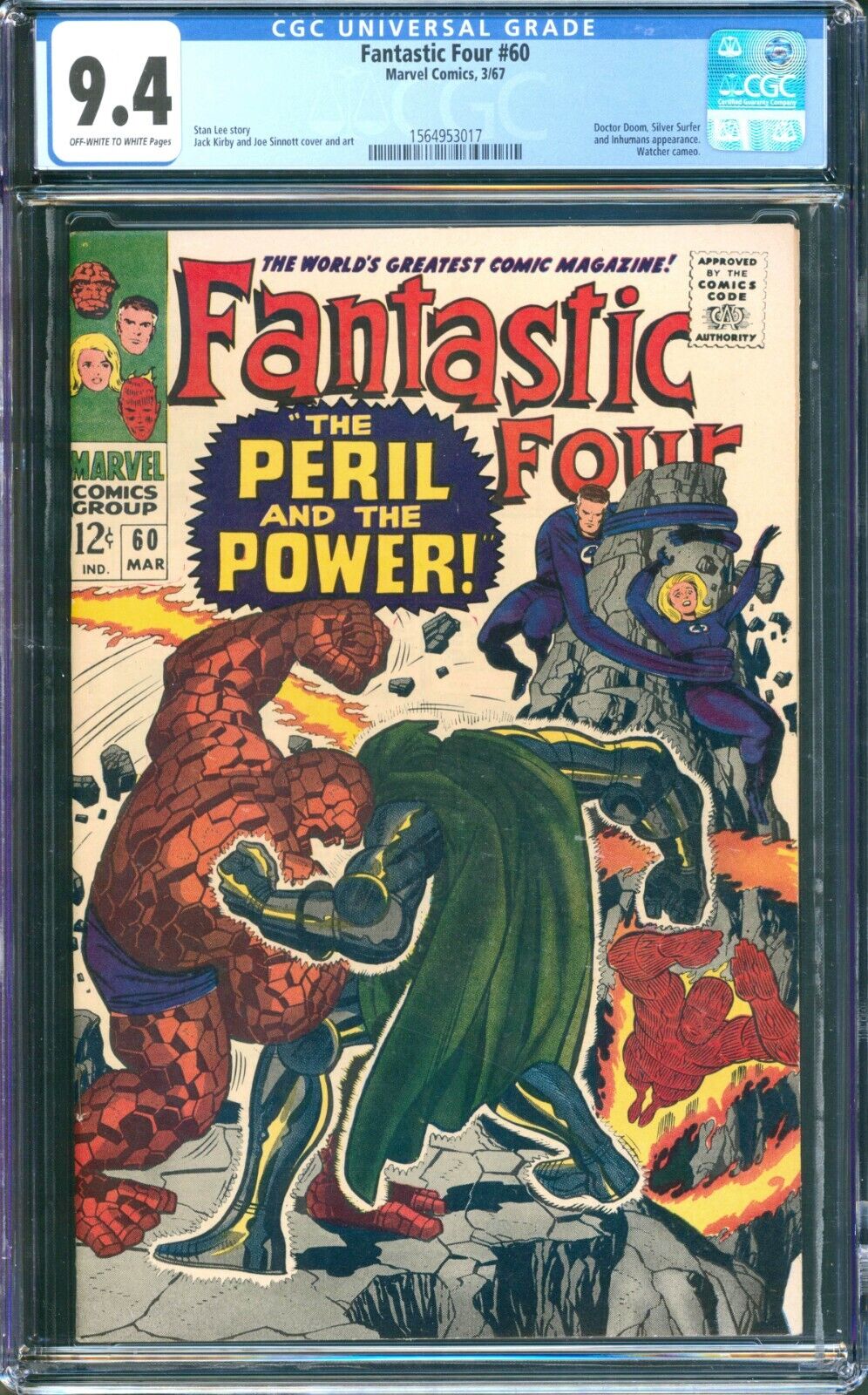 FANTASTIC FOUR #60 CGC  9.4 NM   NICE OFF WHITE/WHITE PAGES  GREAT EYE APPEAL