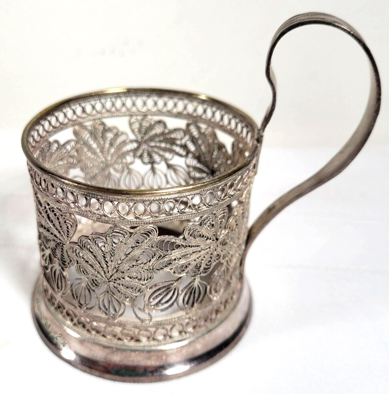 PODSTAKANNIK Silver Plated Filigree Tea Glass Holder Vintage Russian - USSR, № 9