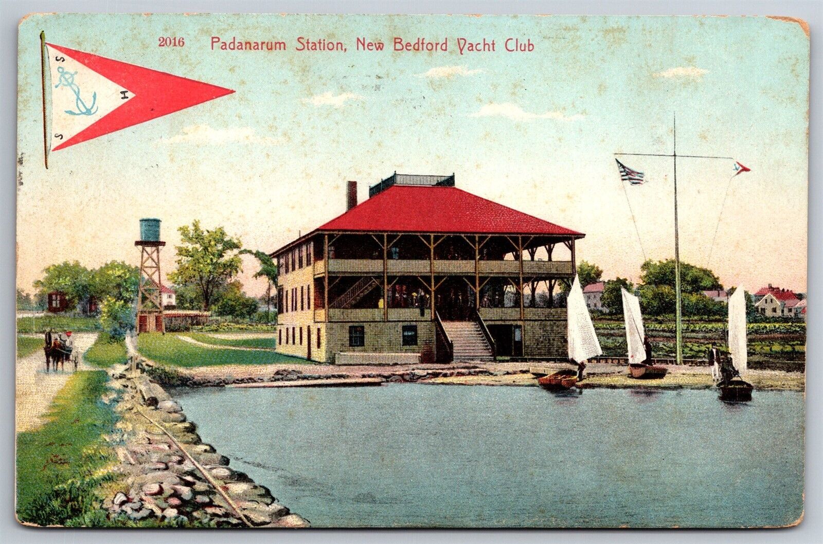 New Bedford Yacht Club Banner Padanarum Station Mass C1900\'s UDB Postcard N13