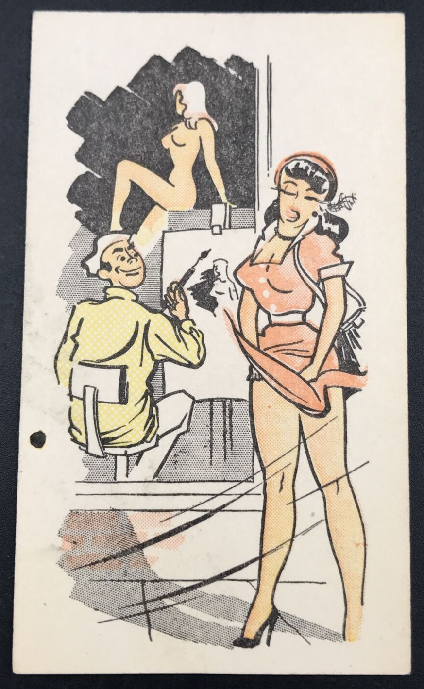 c1940s-50s Mt Pleasant Inn Reading PA Risque Painting Model Comic Ad Trade Card