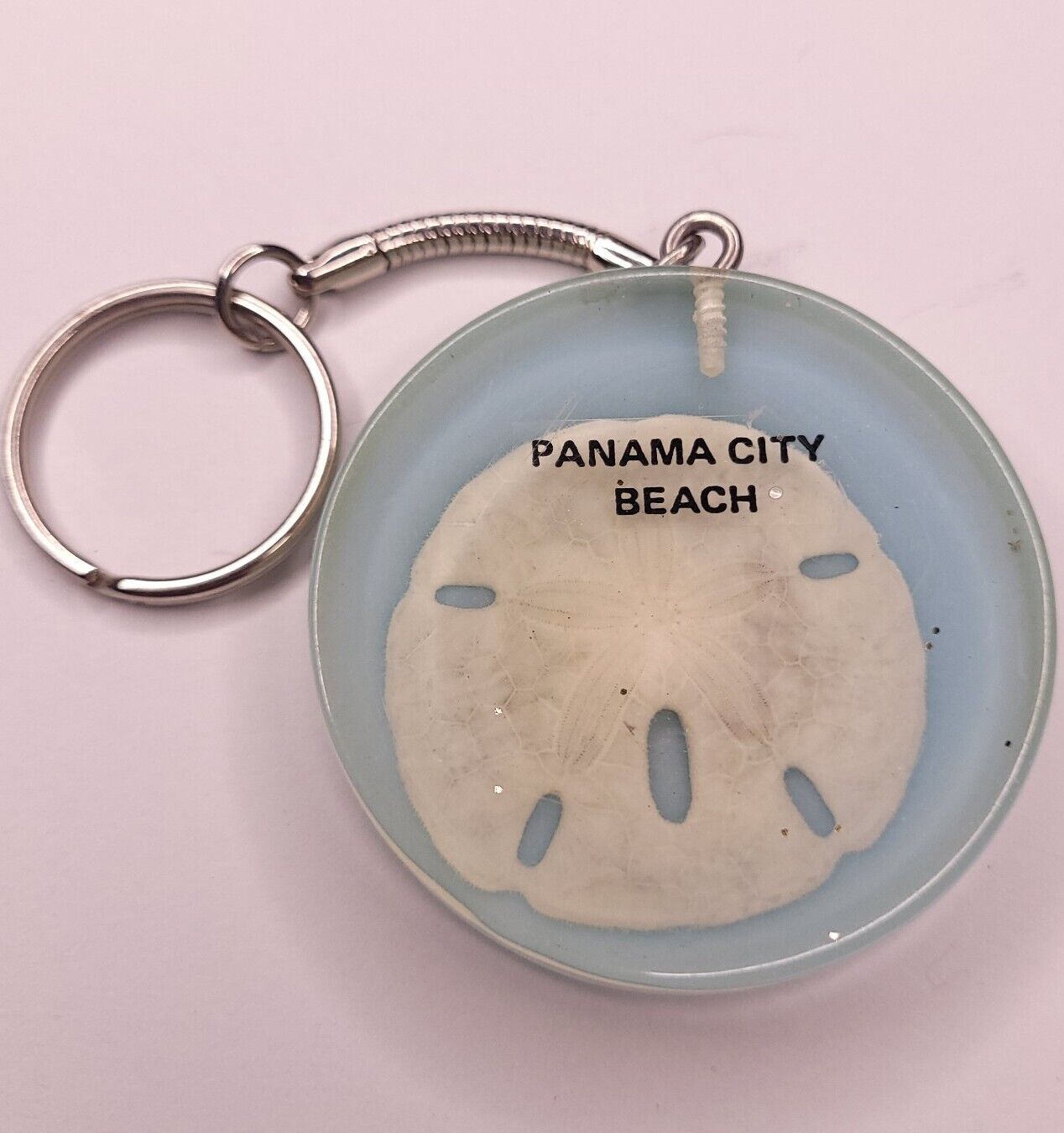 Vtg 80s Panama City Beach Sand Dollar Florida Keychain Key Ring USA Souvenir