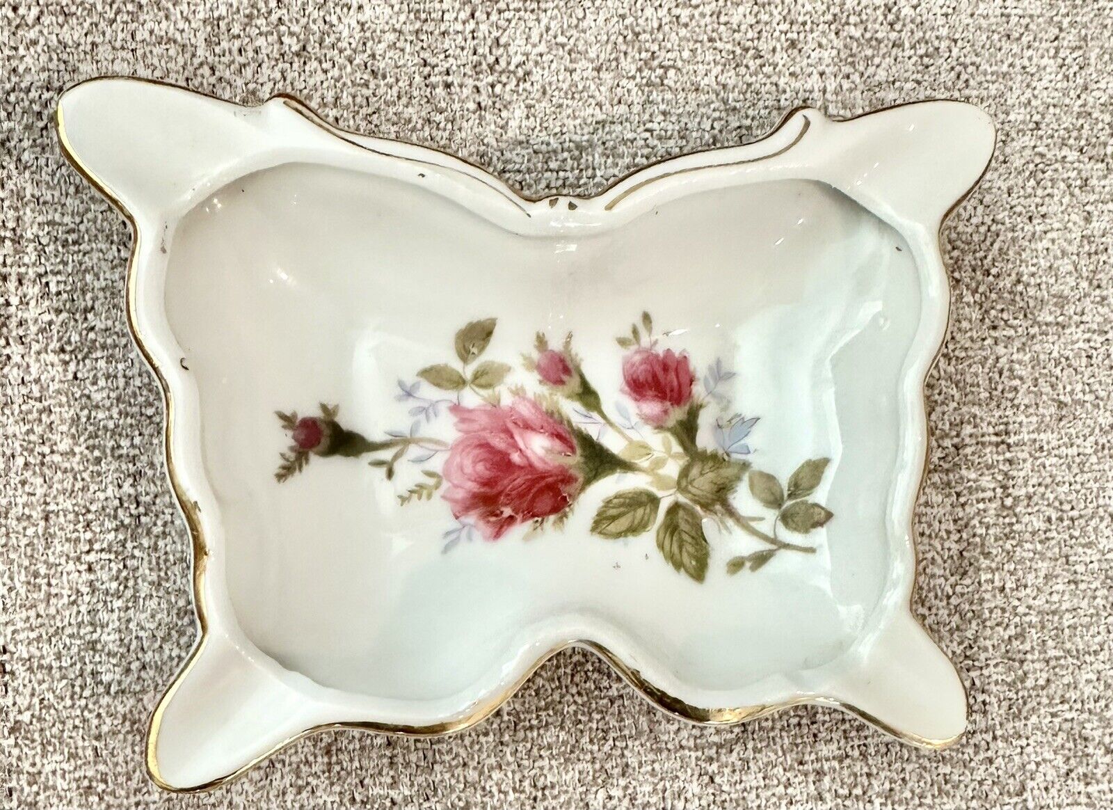 Vintage Butterfly Trinket Dish, Rose Pattern