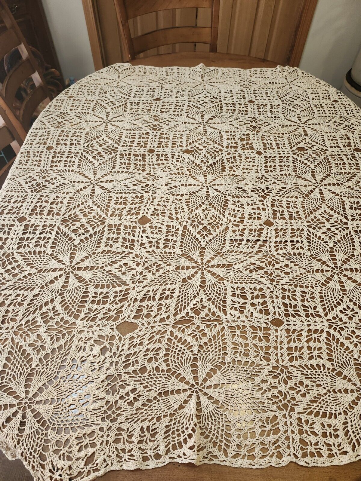 Vintage Crochet Off-Squared Tablecloth Or Buffet Or Trunk Throw Or Scarf