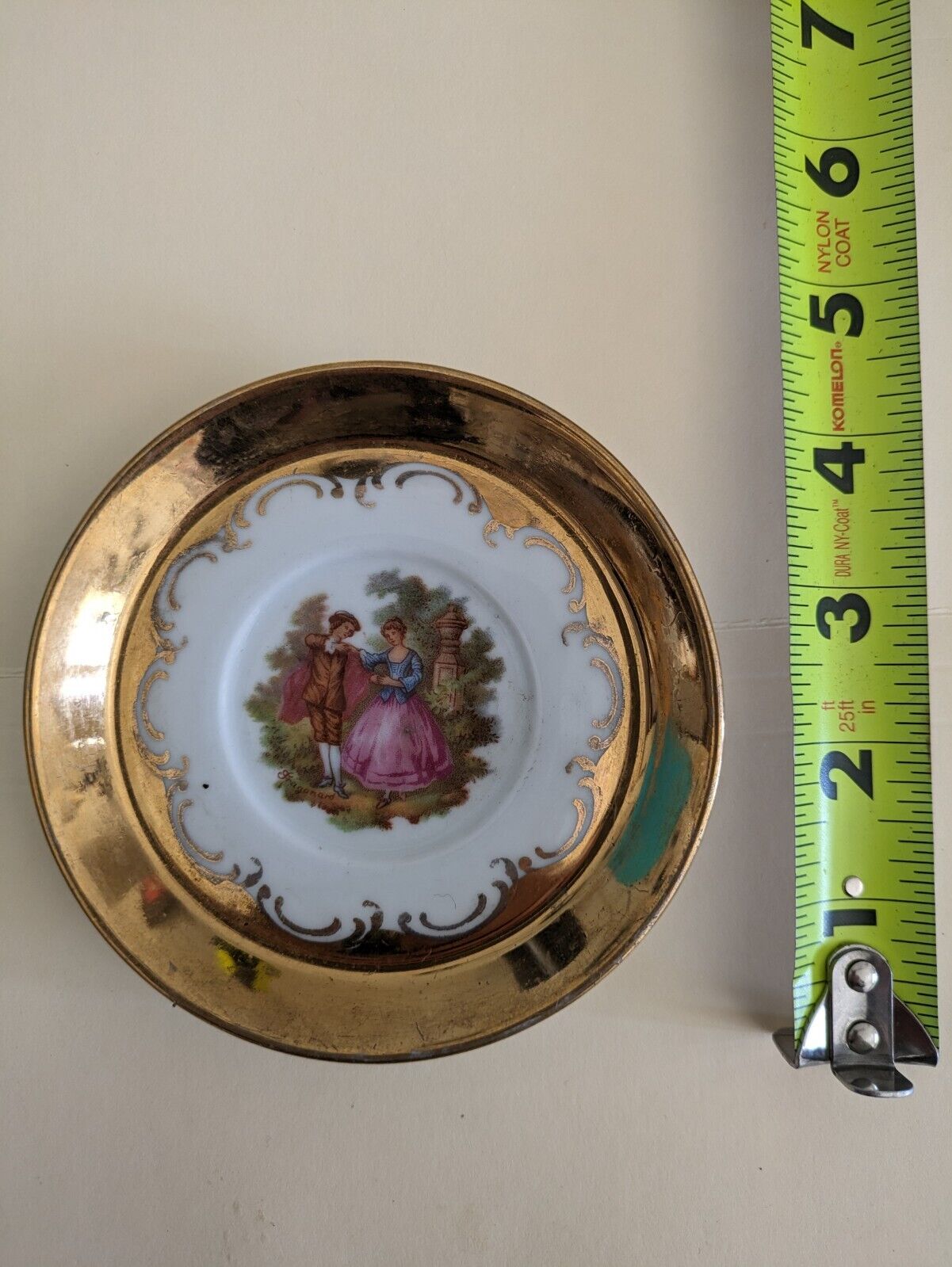Vintage Limoges Courting Couple Gold Mini Plate 4 Inch