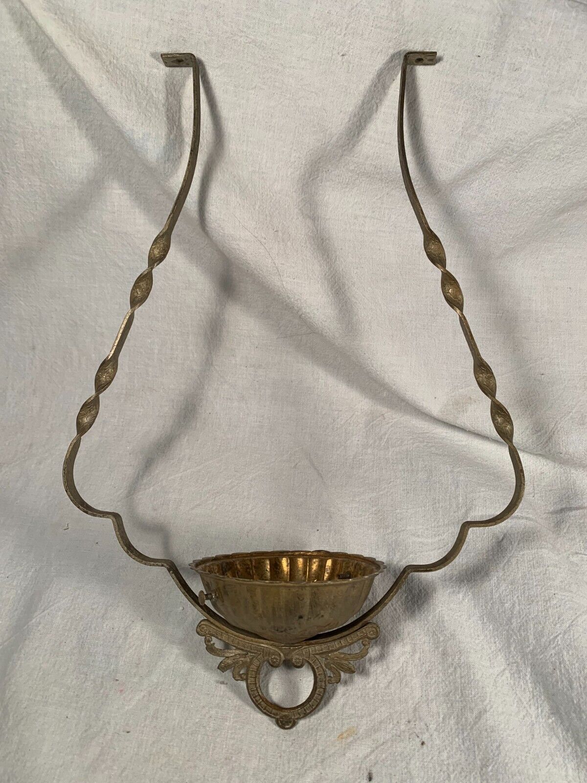 Antique Cast Brass Victorian HANGING Oil LAMP Pinch Frame Harp with Cup c1880s