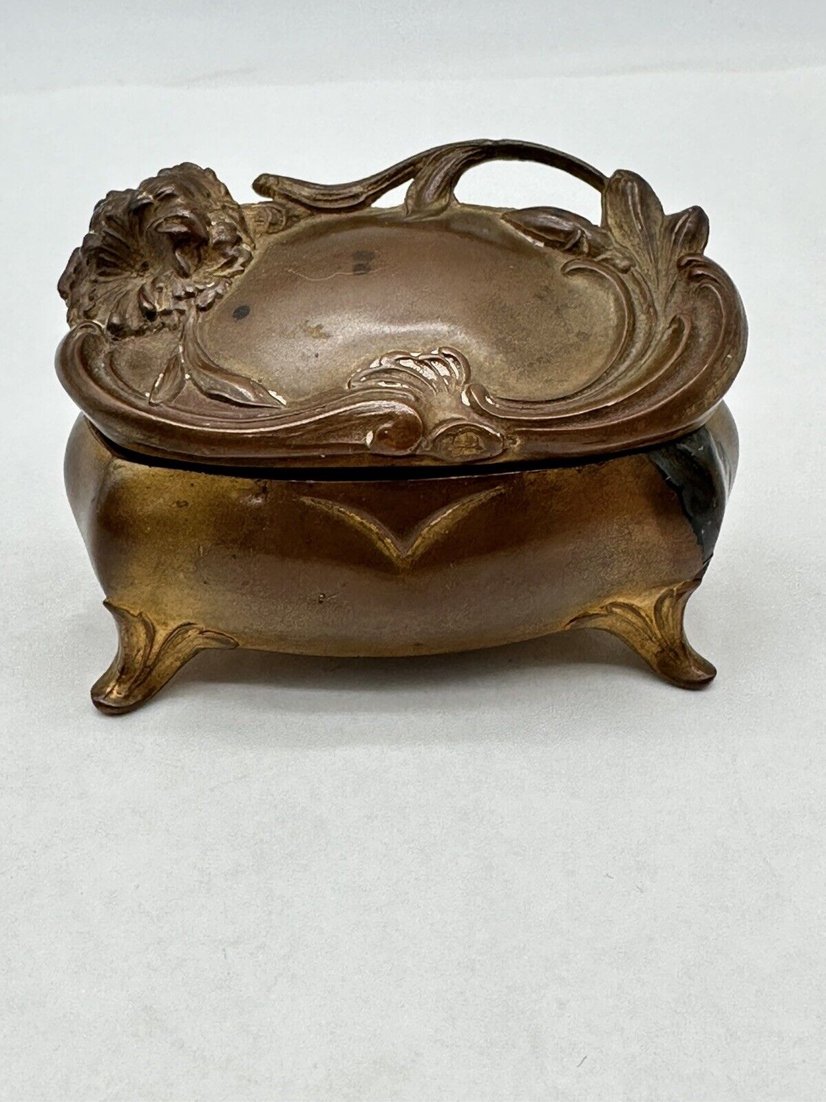 Antique 1880s Bronze Victorian JB Lidded jewelry casket trinket box signed