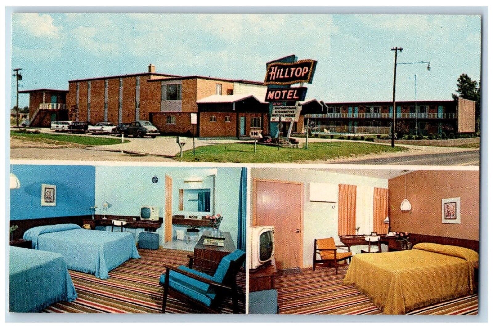 c1950\'s Hilltop Motel Cars Detroit Michigan MI, Multiview Vintage Postcard