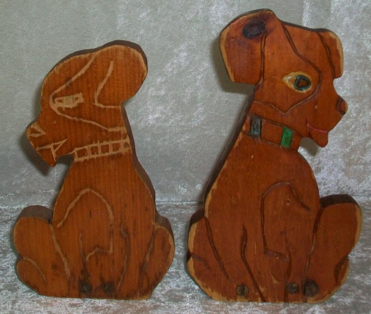 Vintage Primitive Handmade Smiling Dog Folk Art Wood Wedge Door Stop Doorstops