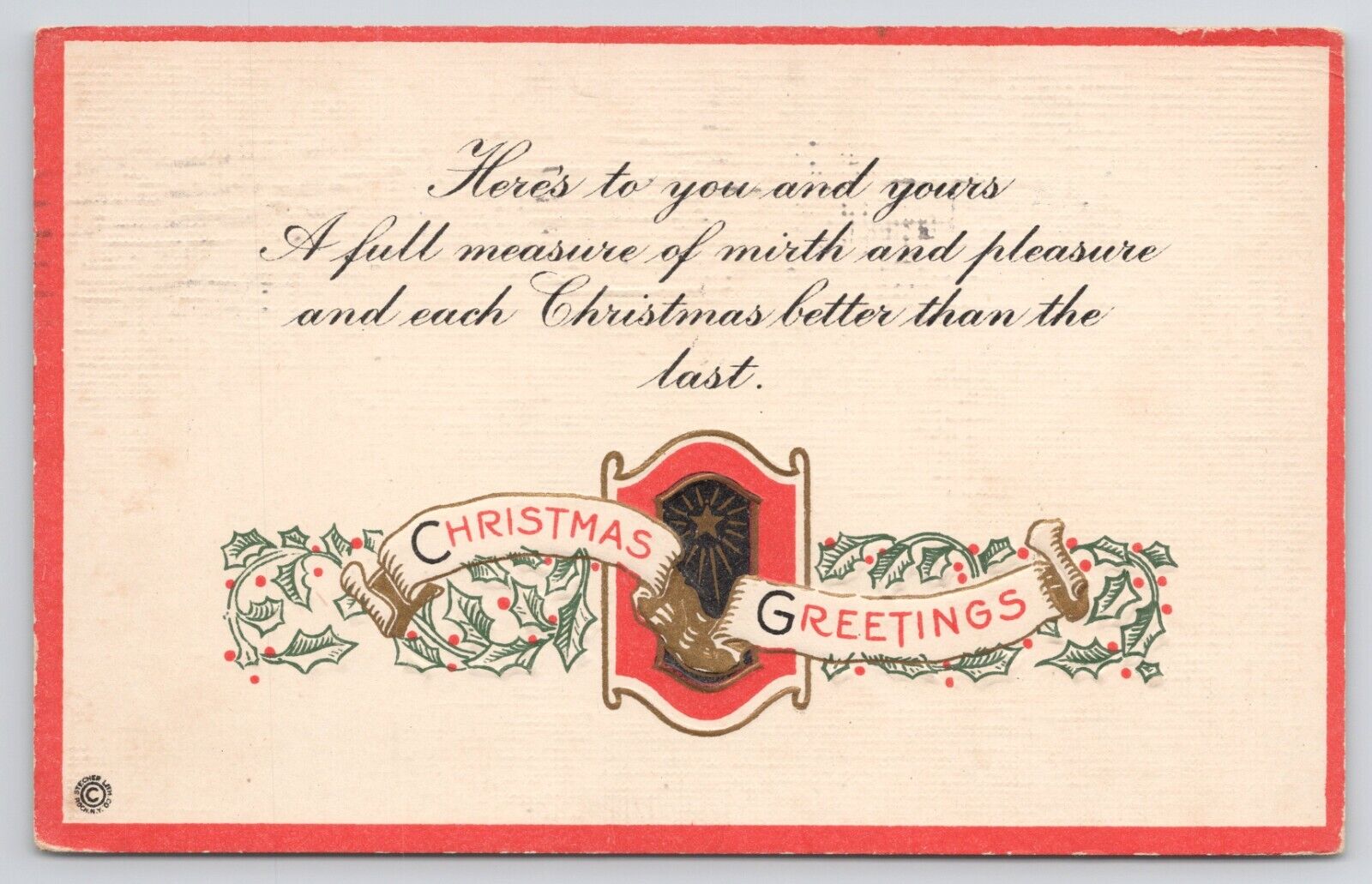 Postcard Christmas Greetings Embosesd Posted 