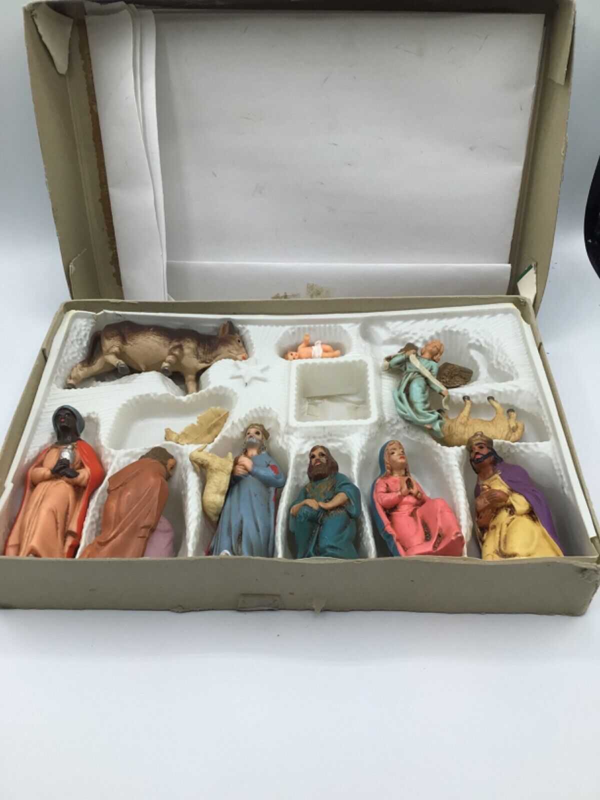 Vintage Hand Painted 12 Piece Nativity Set Original Box W.Germany Krippenfiguren