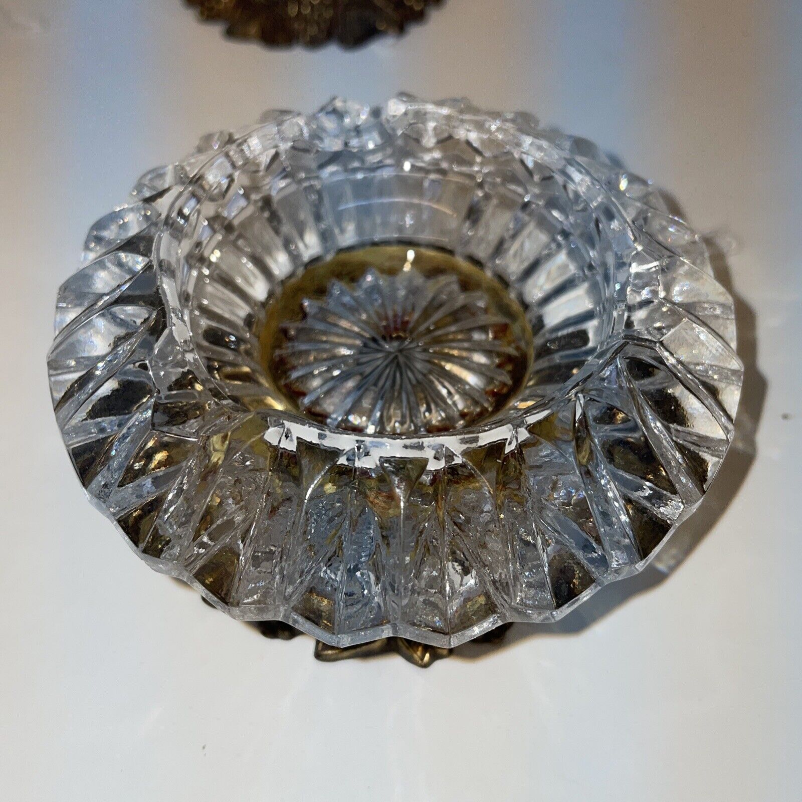 Vintage Art Deco Crystal and Brass Ashtray # 311