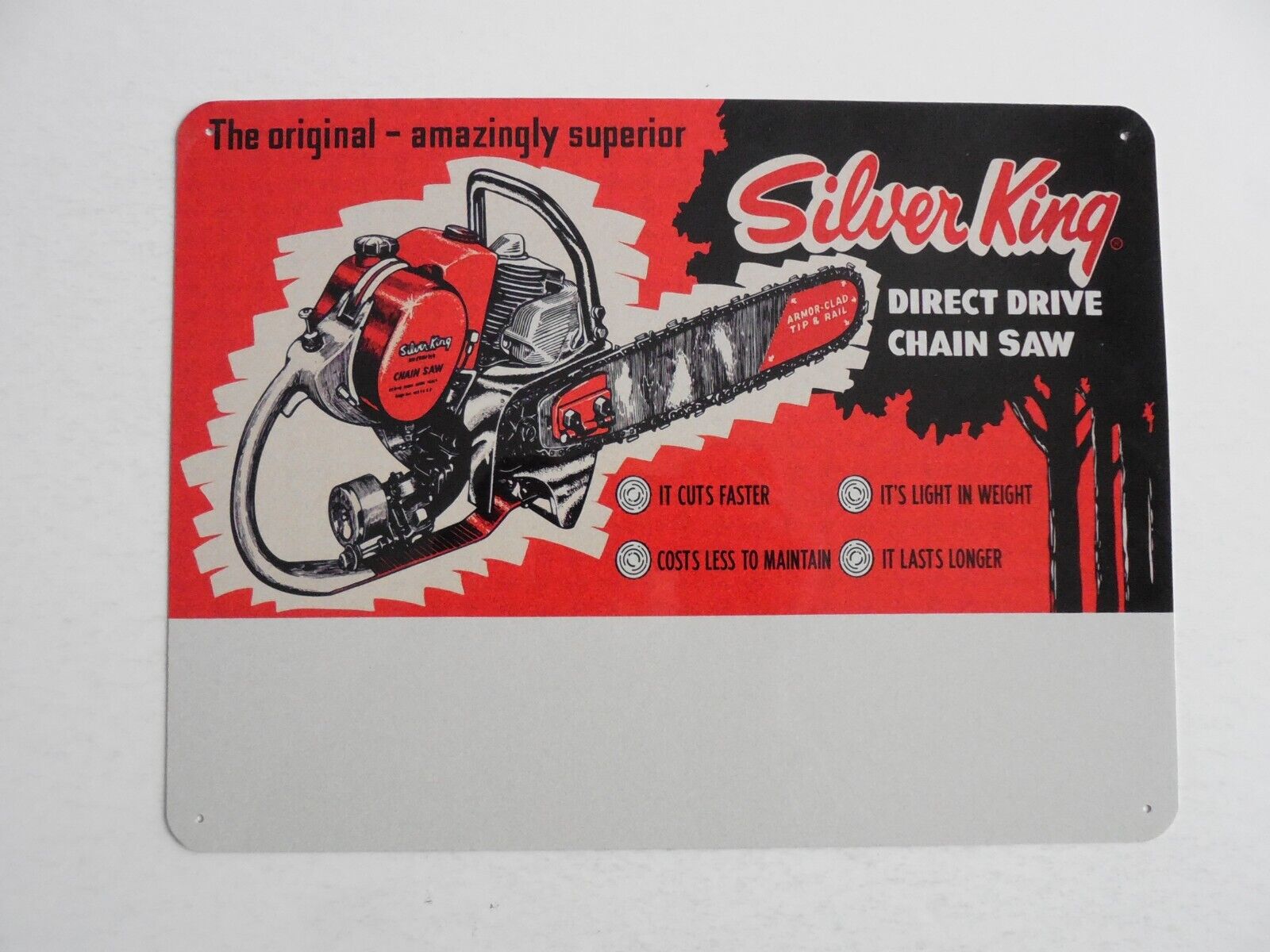 Silver King Chain Saw tin metal sign chainsaws advertising retro-look