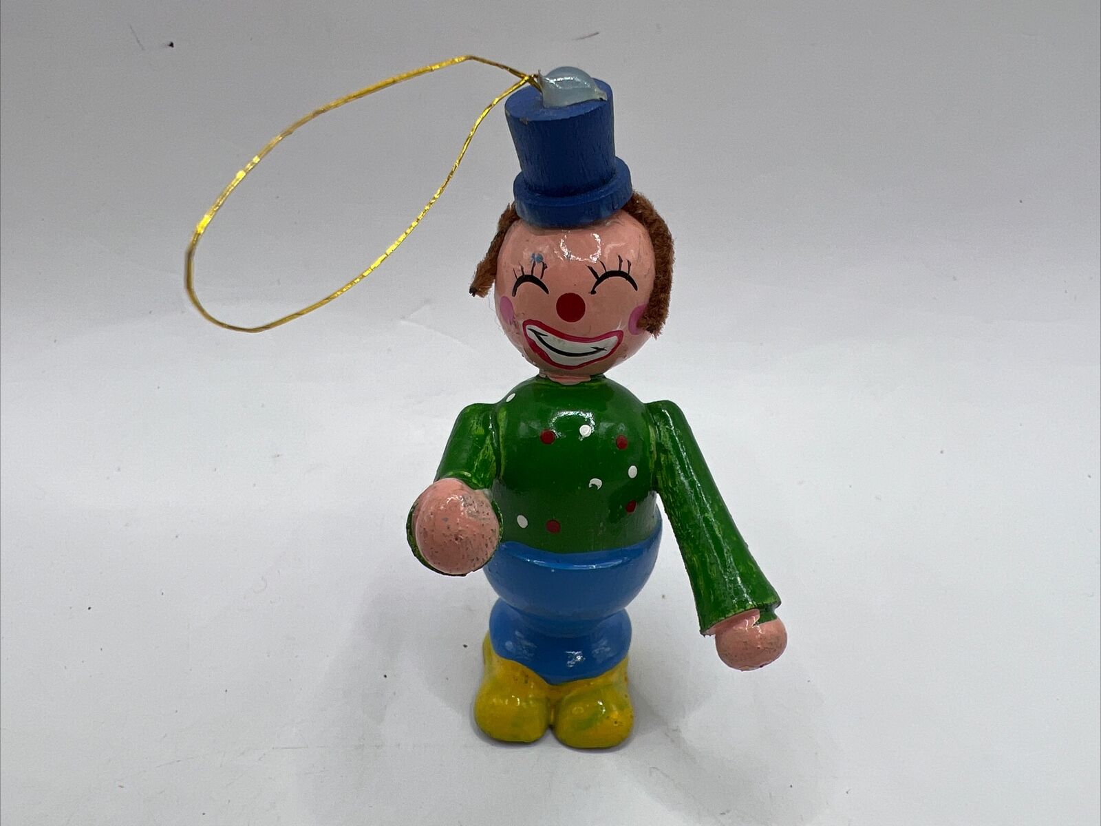 Vintage Wooden Hand Painted Circus Clown 3” Christmas Ornament Figurine NOS