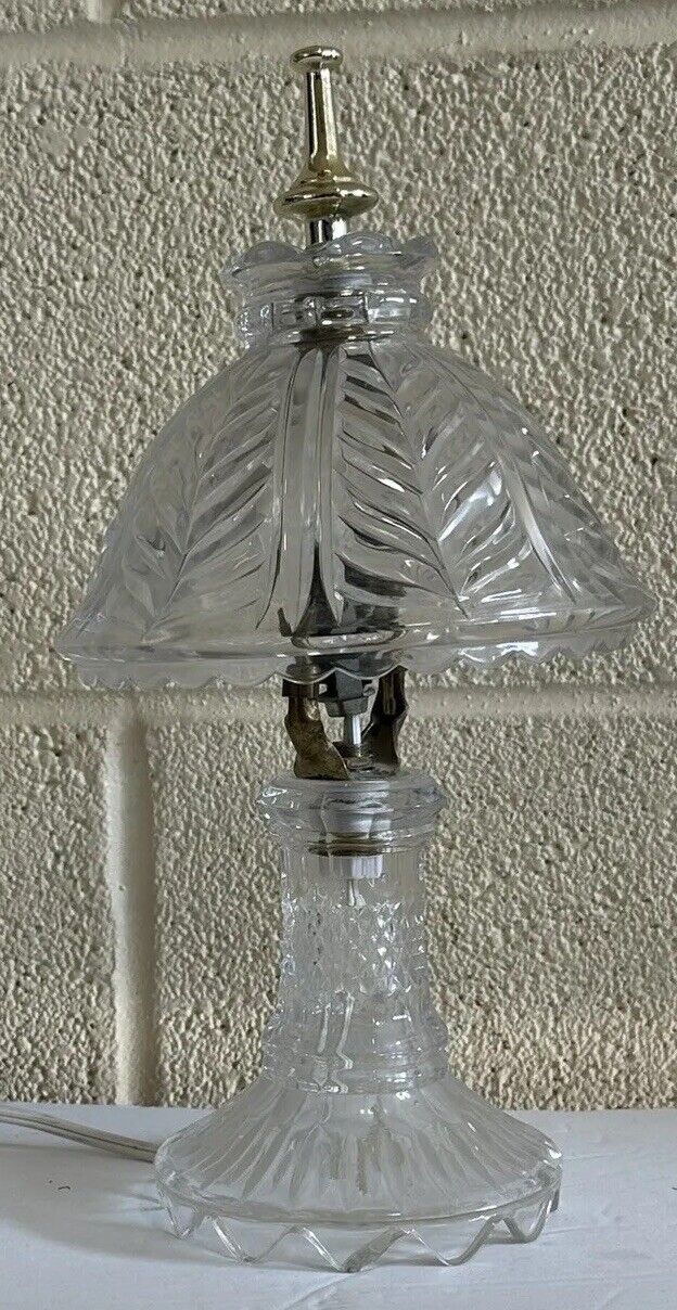 Vintage Heavy Cut Lead Crystal Glass Tabletop Accent Lamp
