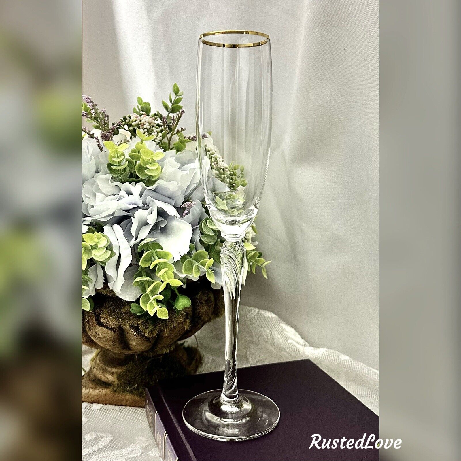 Lenox Royal Kelly Champagne Flute Gold Rim Wedding Toasting Flute Vintage  *