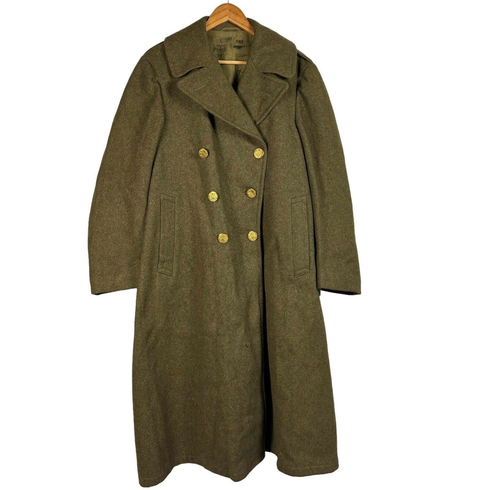 Progressive MFG VTG 1940 WWII Army Military Green Wool Trench Coat Jacket 38R