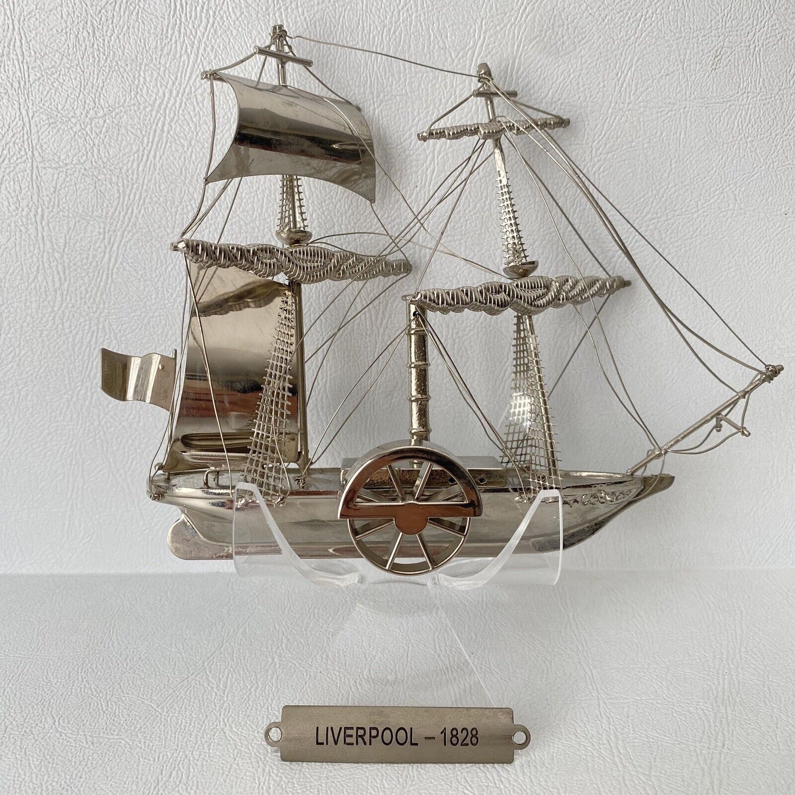 Silverplate 1828 Liverpool Paddle Steamer William Pawcett Model Ship w Nameplate