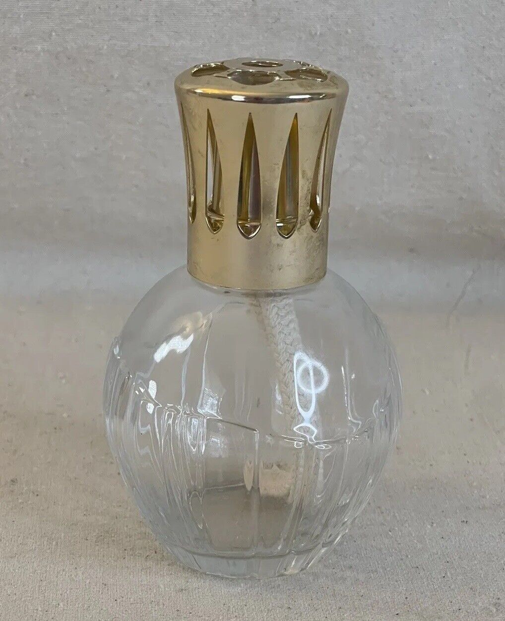 Vintage Lampe Berger Fragrance Lamp Paris France Fluted Clear Glass Gold Cap