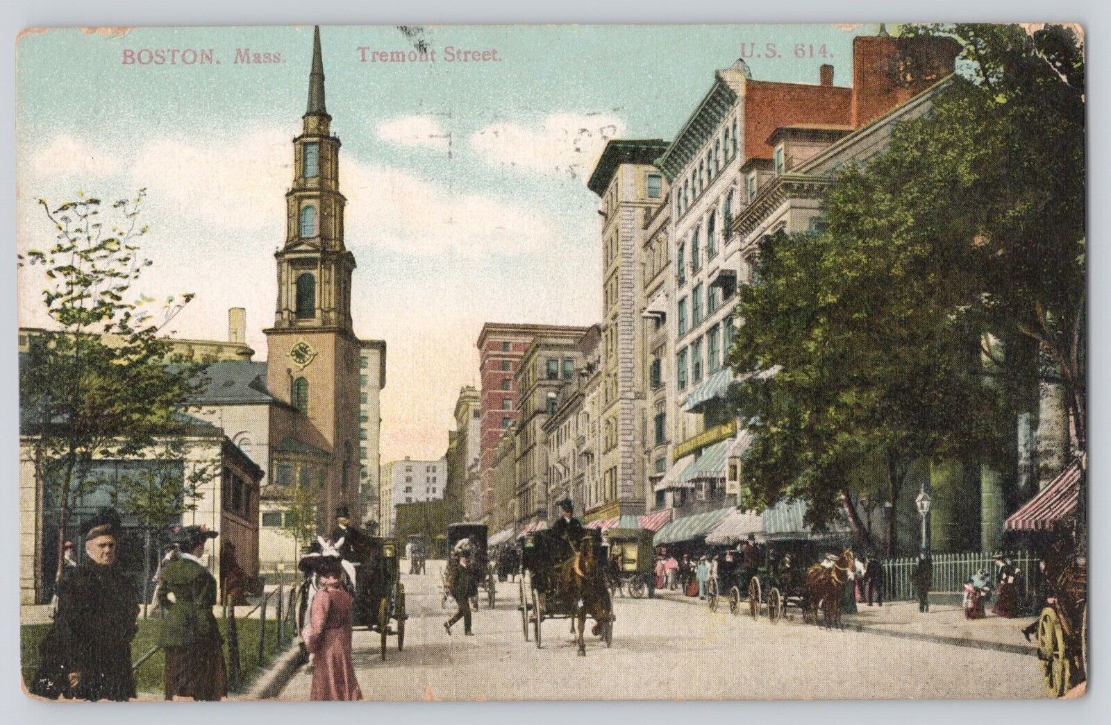 Postcard Massachusetts Boston Tremont Street View Circuit RPO Cancel 1907