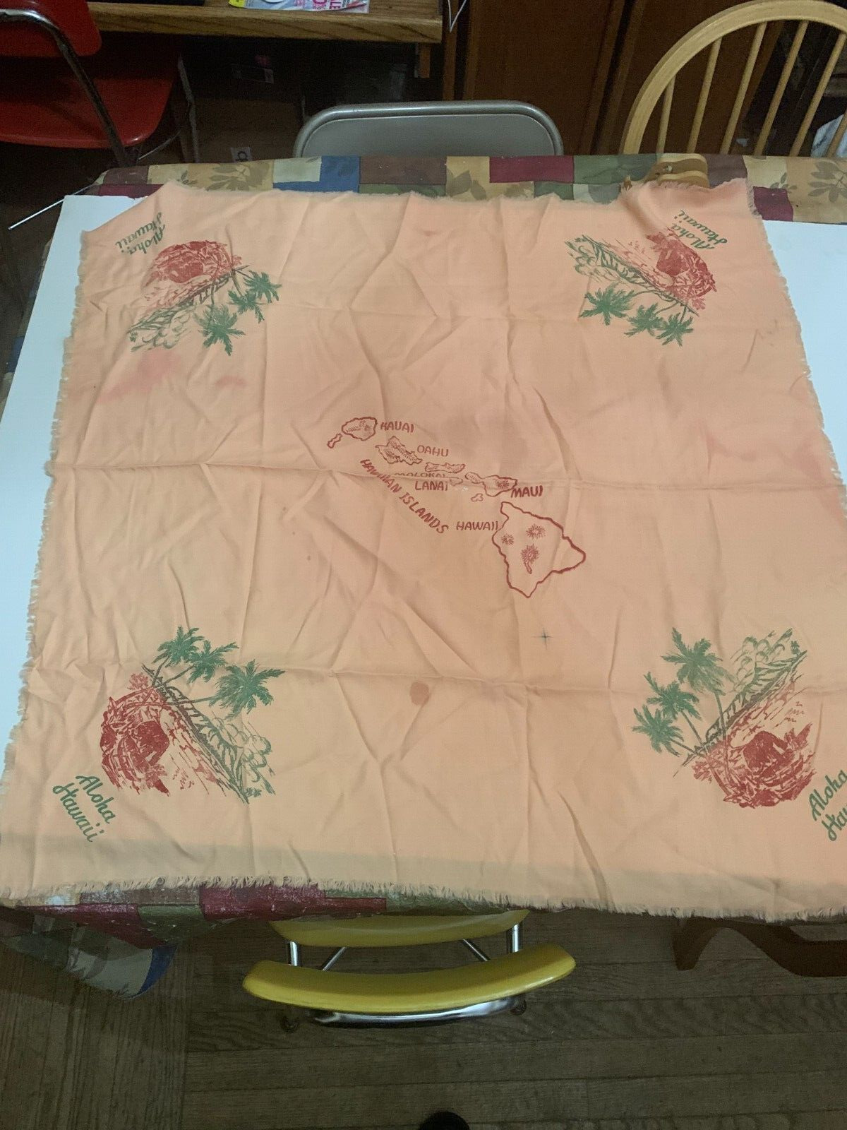 Vintage 1950's Aloha Hawaii Souvenir 38 inch by 40 inch Tablecloth