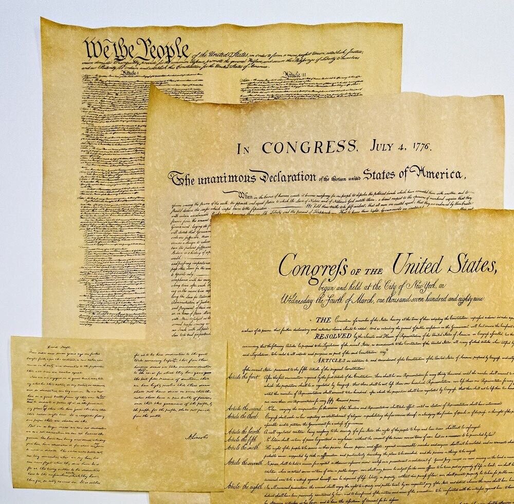 4 Documents  Constitution, Declaration Independence, Gettysburg, Bill of Rights